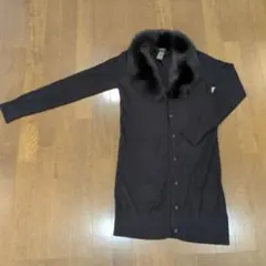 ファー付き ブラック ニット ロング カーディガン