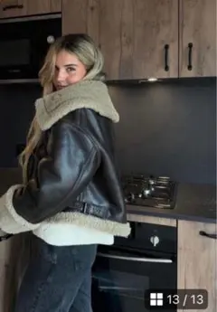 完売モデルZARA ザラ　ダブルフェイスショート ボアジャケット XS レザー