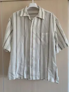 GU ジーユー リネンブレンドオープンカラーシャツ(半袖) ストライプ M