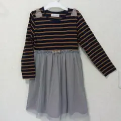 130 ワンピース ドッキングワンピース 女の子 ボーダーワンピース チュール