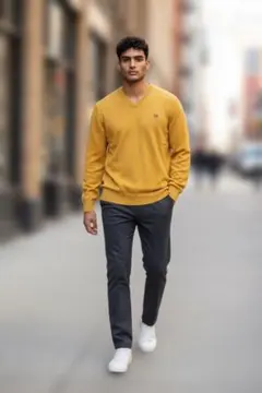 フレッドペリー　マスタード Vネックニットセーター