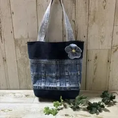 デニム　リメイクトートバッグ　ハンドメイド