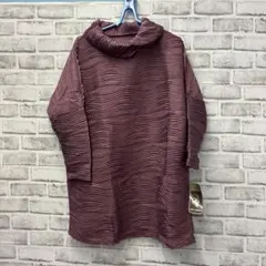 リブ加工ハイネック長袖トップス M~L パープル　整理番号Y114