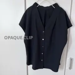 ＊美品＊オペークドットクリップ 半袖Vネックブラウス ブラック ワールド M