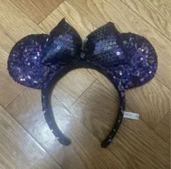 ディズニー　カチューシャ　ミニー　スパンコール黒　紫