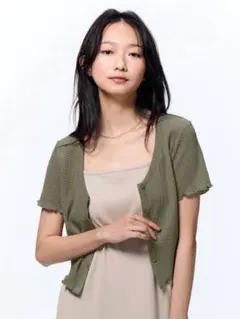 GU テクスチャークロップドカーディガン オリーブ カーキ