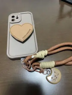 iPhone12グリップ付きスマホケース　猫ストラップ付き