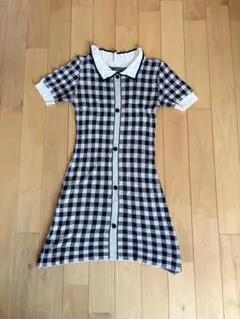 チェック柄 半袖ミニワンピース Mサイズ　夏服　半袖ワンピース　襟付きワンピース