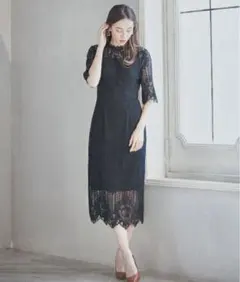 ブラック　パーティードレス 結婚式披露宴 二次会 ワンピース 袖あり