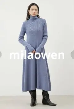 タートルネックロングリブニットワンピース　0