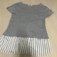 J.PRESS グレー 半袖Tシャツ ストライプ裾のサムネイル