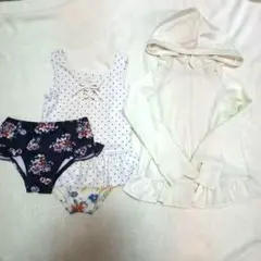 プティマイン 水着・ラッシュガード 花柄 ドット フリル 90 相当