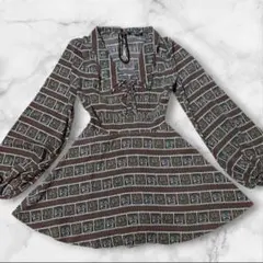 SPIRALGIRL スパイラルガール レトロ幾何学柄 キュロットワンピース M