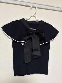 INGNI 夏服 半袖 ノースリーブ ボウタイニット リボン ブラウス 黒