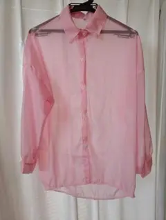 ブラウス ピンク 長袖 トップス フリーサイズ　シアー　シースルー