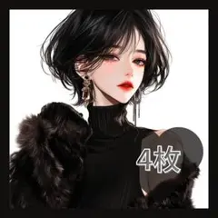 156 オリジナル 人物ステッカー コラージュ 女性 ボブ タートルネック 黒