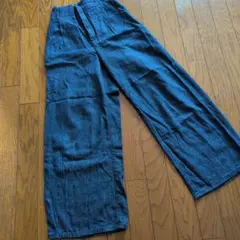 GUダークブルー ワイドパンツ ゴムウエスト