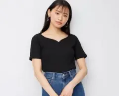 GU ジーユー　リブハートネック　半袖カットソー　Lサイズ　コンパクトT