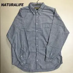 古着◉ NATURALIFE ストライプ BD長袖シャツ 大きめ ゆったり XL