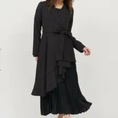 ROYALPARTY 異素材プリーツラッフルロングコート ブラック