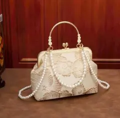 パールチェーン付 刺繍 クラッチバッグ フォーマル パーティー 結婚式 入学式