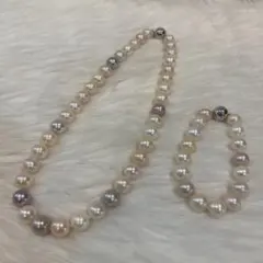 南洋真珠 マルチカラー ネックレス ブレスレットセット2WAYロングネックレス