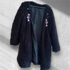 ブラックファーコート刺繍入り サイズM 24時間以内配匿名配送
