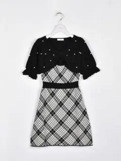 evelyn チェックリボンニットワンピース