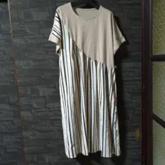 アシンメトリー ストライプ 半袖ワンピース M-L対応