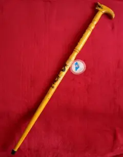 新品未使用品 ステッキ 杖 木製 龍 イエロー