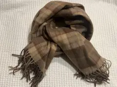 美品＊大判チェックストール　ブラウン系　膝掛けやマフラーにも