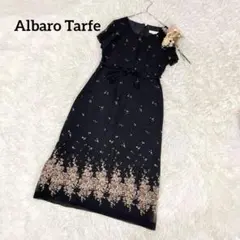 半袖ロングワンピース フレア Aライン 花柄 総柄 シフォン ブラック パーティ