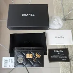 希少美品・シャネル CHANEL ブラックレザー カードケース 名刺入れ