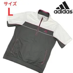 【美品】アディダスゴルフ ハーフジップ 半袖 プルオーバー Lサイズ グレー×白
