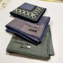 ●5851　ディオール/男性用ハンカチ3枚セット(緑・青・緑青、各1)　0407