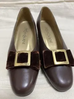 Yves Saint Laurent パンプス ベロア リボン ブラウン 36