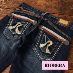 RIOBERA Y2K 平成 フレアデニムパンツ 25 濃紺 ロゴ刺繍