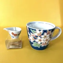 【セット・お買い得】　九谷焼　桜　四季の花　マグカップ・ミルクピッチャー