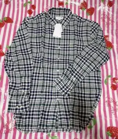 新品・ラコステ・リネンチェックボタンダウンシャツ 41 ネイビー