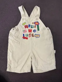 刺繍パッチ付きベージュオーバーオール