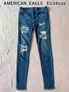 【美品】American Eagle 正規品スキニーデニム ダメージ加工EU34のサムネイル