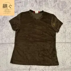 vintage 00s ESPRIT Vネック Tシャツ ブラウン　サテン　短丈