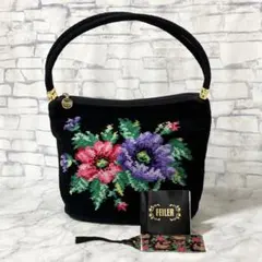 ほぼ未使用✨FEILER フェイラー・ハンドバッグ Wハンドル 花柄 ブラック系