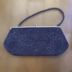 【美品】紫色 総ビーズ刺繍 クラッチバッグ　昭和レトロ　スマホも入ります