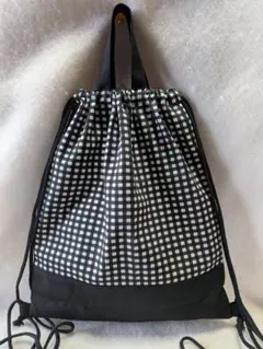 大きめナップサック　体操服入れ　ハンドメイド　チェック柄