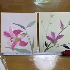 和紙ちぎり絵　花2枚セット