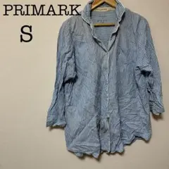 【S】ブルー ストライプ 長袖シャツ 青 可愛い オフィス 綺麗 ブラウス