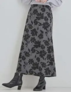 ドレスキップ　花柄スカート　ロングフレアスカート　M　チャコールグレー　美品