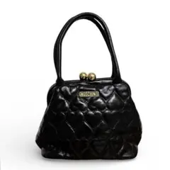 モスキーノ ハートキルティング がま口 レザーバッグ 黒