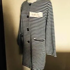 美品GLACIERボーダー柄ノーカラーロングジャケット